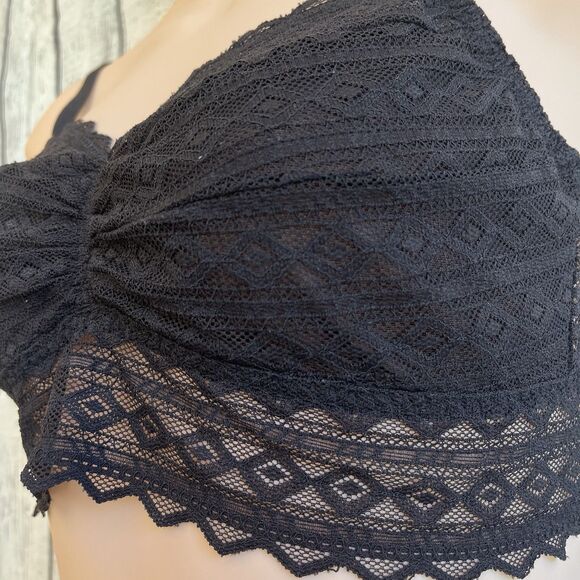 Pink Victorias Secret Lace Bralette Size M Semi Sheer Lingerie Pullover Black - Picture 4 of 12